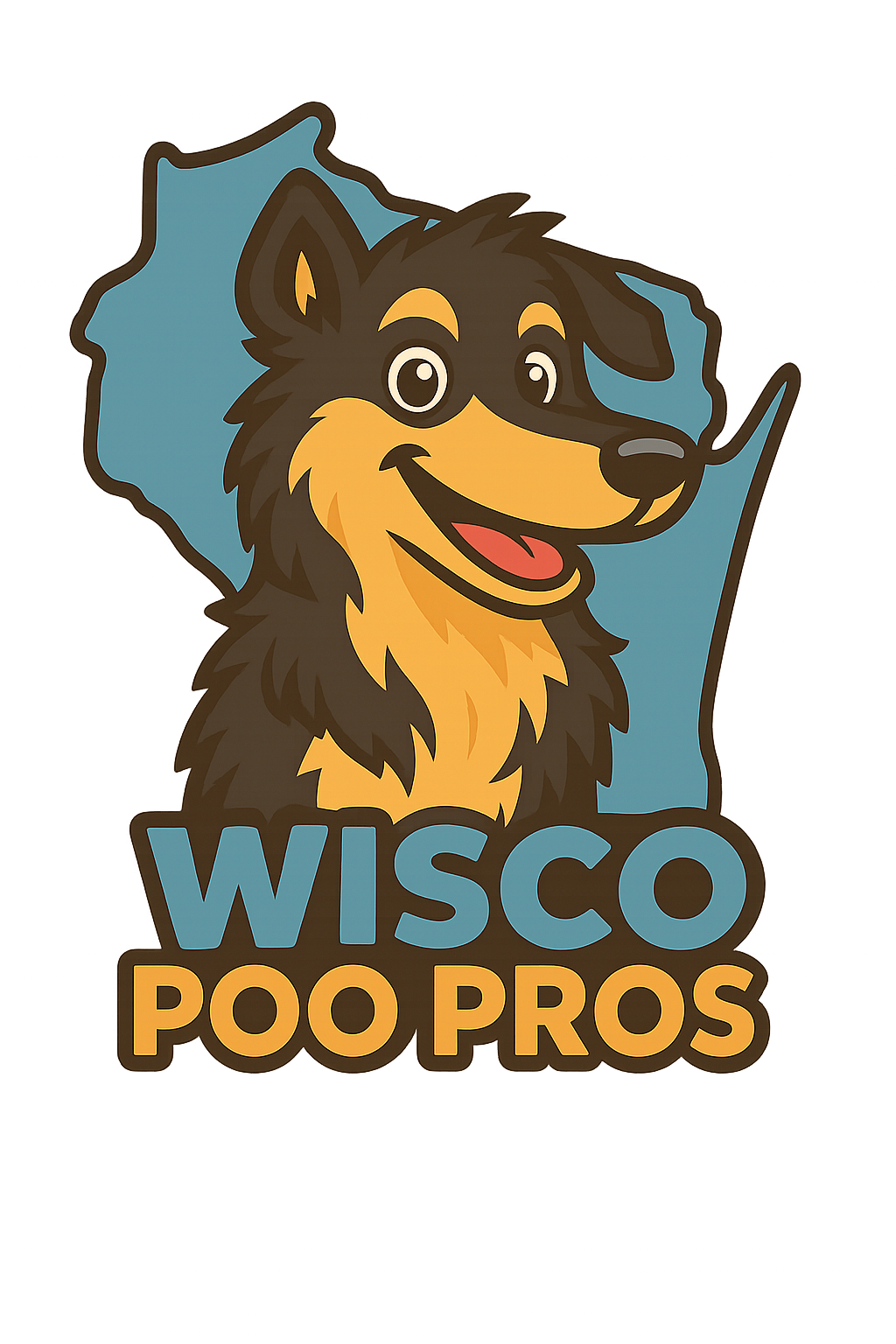 Wisco Poo Pros logo showing Max the dog with the outline of Wisconsin